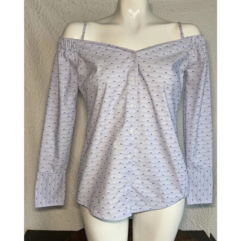 Banana Republic Blue dot Bare Cold Shoulder Top button up blouse size 2